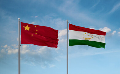 Tajikistan and China flags, country relationship concept
