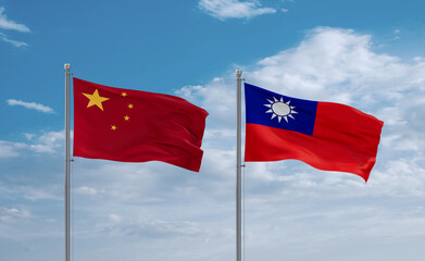 Taiwan and China flags, country relationship concept