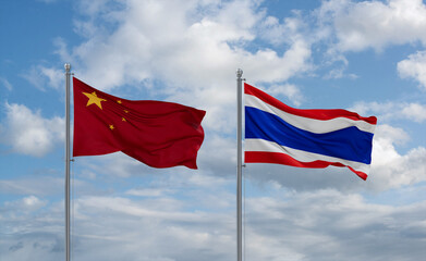 Naklejka na ściany i meble Thailand and China flags, country relationship concept