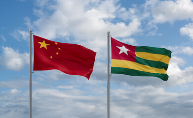Togo and China flags, country relationship concept