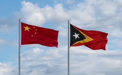 East Timor and China flags, country relationship concept