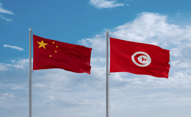Tunisia and China flags, country relationship concept