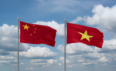 Vietnam and China flags, country relationship concept
