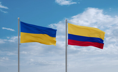 Colombia and Ukraine flags, country relationship concept