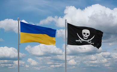Pirate and Ukraine flags, country relationship concept