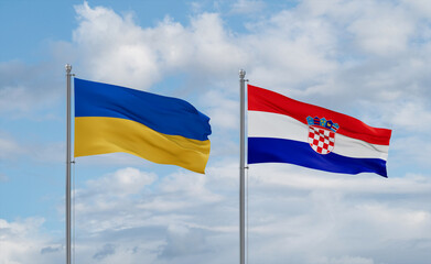 Croatia and Ukraine flags, country relationship concept
