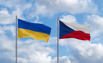 Czech Republic and Ukraine flags, country relationship concept