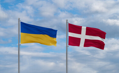 Denmark and Ukraine flags, country relationship concept