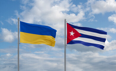 Cuba and Ukraine flags, country relationship concept
