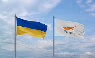 Cyprus and Ukraine flags, country relationship concept