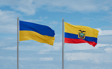 Ecuador and Ukraine flags, country relationship concept