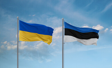 Estonia and Ukraine flags, country relationship concept