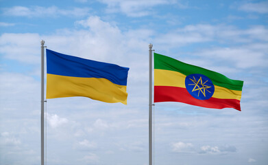 Ethiopia and Ukraine flags, country relationship concept