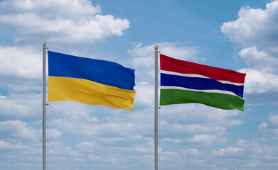Gambia and Ukraine flags, country relationship concept