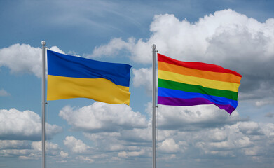 Gay Pride and Ukraine flags, country relationship concept