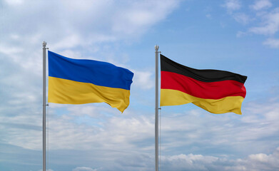 Germany and Ukraine flags, country relationship concept