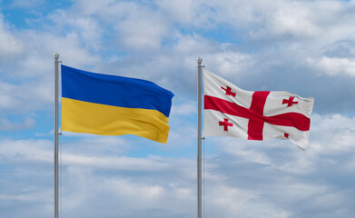 Georgia and Ukraine flags, country relationship concept