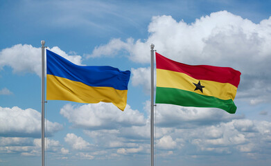 Ghana and Ukraine flags, country relationship concept