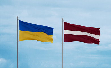 Latvia and Ukraine flags, country relationship concept