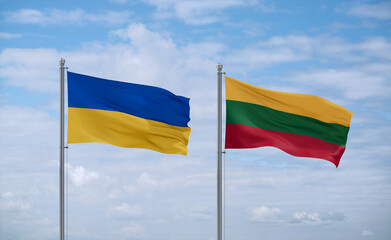Lithuania and Ukraine flags, country relationship concept