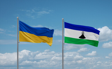 Lesotho and Ukraine flags, country relationship concept