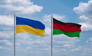 Malawi and Ukraine flags, country relationship concept