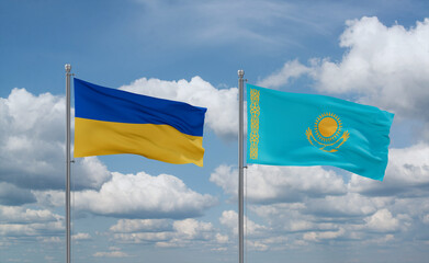 Kazakhstan and Ukraine flags, country relationship concept