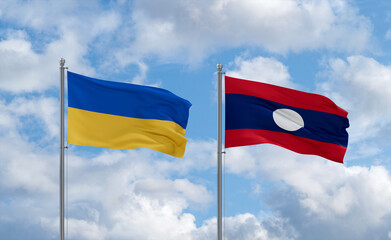 Laos and Ukraine flags, country relationship concept