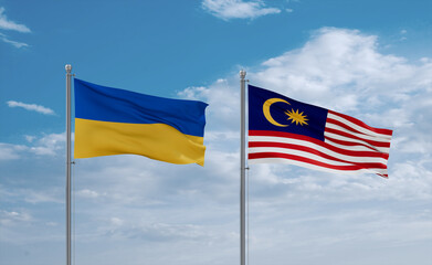 Malaysia and Ukraine flags, country relationship concept