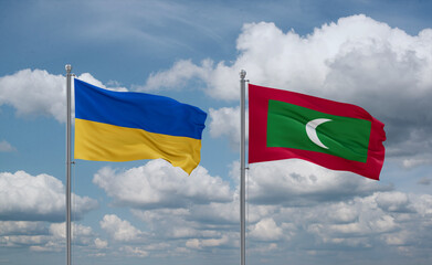 Maldives and Ukraine flags, country relationship concept
