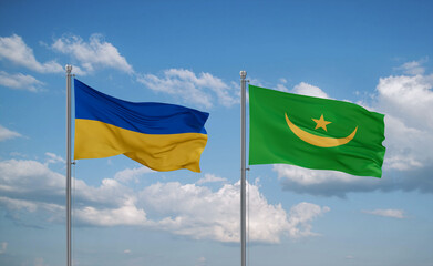 Mauritania and Ukraine flags, country relationship concept