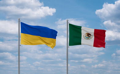 Mexico and Ukraine flags, country relationship concept