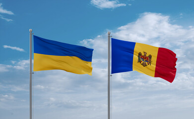 Moldova and Ukraine flags, country relationship concept