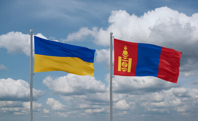 Mongolia and Ukraine flags, country relationship concept