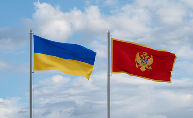 Montenegro and Ukraine flags, country relationship concept