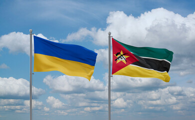 Mozambique and Ukraine flags, country relationship concept