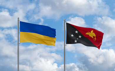 Papua New Guinea and Ukraine flags, country relationship concept