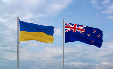 New Zealand and Ukraine flags, country relationship concept