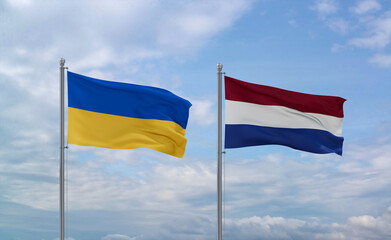 Netherlands and Ukraine flags, country relationship concept
