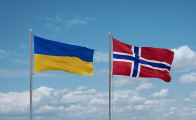 Norway and Ukraine flags, country relationship concept