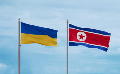North Korea and Ukraine flags, country relationship concept