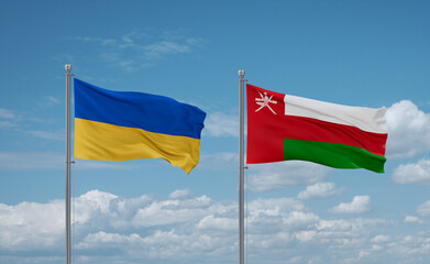 Oman and Ukraine flags, country relationship concept