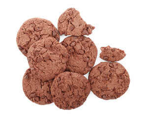 Delicious chocolate chip cookies isolated on white