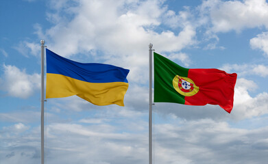 Portugal and Ukraine flags, country relationship concept