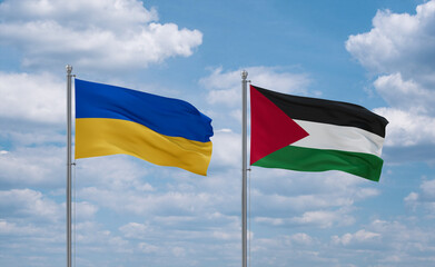 Palestine and Ukraine flags, country relationship concept