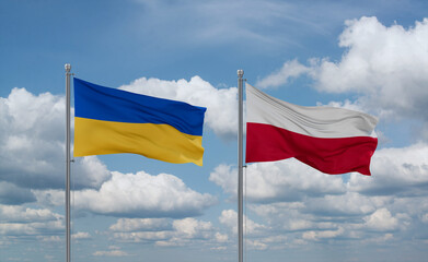 Poland and Ukraine flags, country relationship concept
