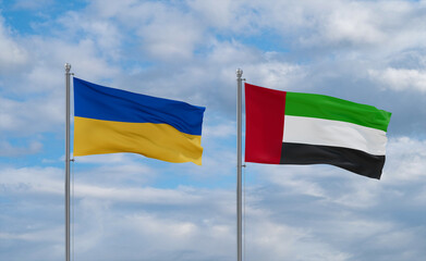 UAE and Ukraine flags, country relationship concept
