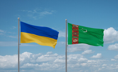 Turkmenistan and Ukraine flags, country relationship concept