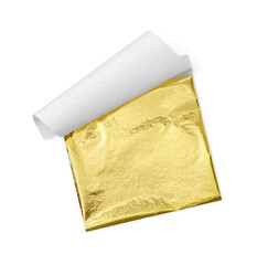 One edible gold leaf sheet isolated on white, top view