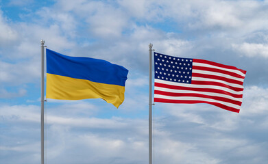 USA and Ukraine flags, country relationship concepts